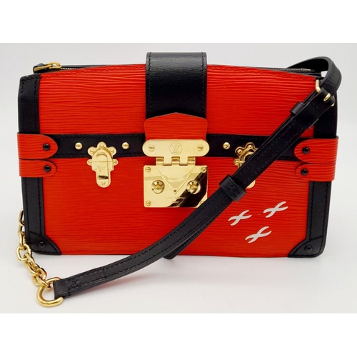 106 - A Louis Vuitton Epi Trunk Clutch Shoulder Bag. Red Epi Leather exterior, featuring black leather cor... 