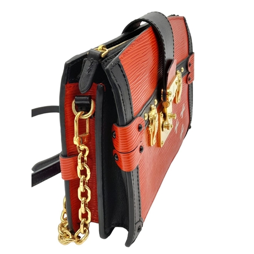 106 - A Louis Vuitton Epi Trunk Clutch Shoulder Bag. Red Epi Leather exterior, featuring black leather cor... 