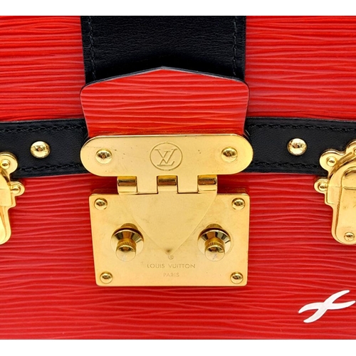 106 - A Louis Vuitton Epi Trunk Clutch Shoulder Bag. Red Epi Leather exterior, featuring black leather cor... 