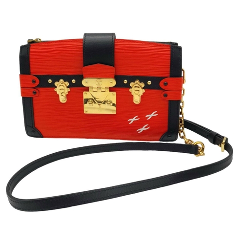 106 - A Louis Vuitton Epi Trunk Clutch Shoulder Bag. Red Epi Leather exterior, featuring black leather cor... 