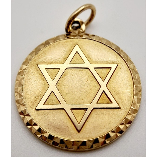 662 - A 9K YELLOW GOLD STAR OF DAVID PENDANT 7.4G. 2.5CM.

ref: A/S 1080