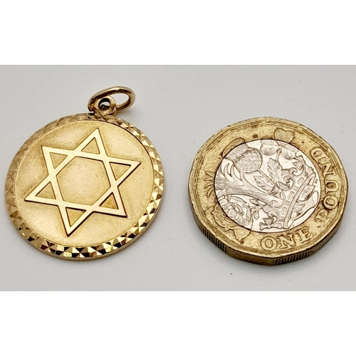 662 - A 9K YELLOW GOLD STAR OF DAVID PENDANT 7.4G. 2.5CM.

ref: A/S 1080