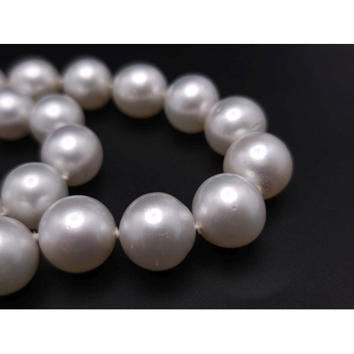 134 - A Sumptuous Natural South Sea White Pearl Necklace. Rich white 8-14mm pearls with silver clasp. 42cm... 