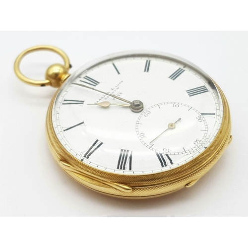 2 - A BARRAUD AND LUNDS 18K GOLD OPEN FACE POCKET WATCH WITH REAR KEY WIND IN VERY NICE CONDITION. COMIN... 