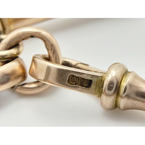 205 - A Vintage 9K Yellow Gold Albert Watch Chain. 21cm. 17.5g weight.