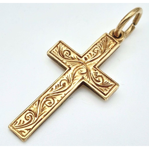 247 - A Vintage 9K Yellow Gold Cross Pendant. 4 x 2cm. 4.27g.