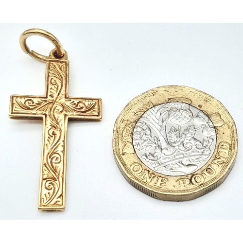 247 - A Vintage 9K Yellow Gold Cross Pendant. 4 x 2cm. 4.27g.