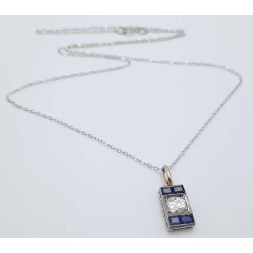 267 - An 18K White Gold, Diamond and Sapphire Pendant on a 9K White Gold Disappearing Necklace. 0.50ct Bri... 