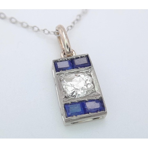 267 - An 18K White Gold, Diamond and Sapphire Pendant on a 9K White Gold Disappearing Necklace. 0.50ct Bri... 