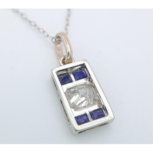 267 - An 18K White Gold, Diamond and Sapphire Pendant on a 9K White Gold Disappearing Necklace. 0.50ct Bri... 