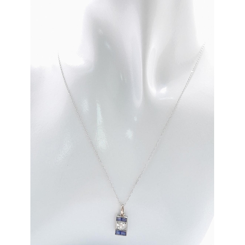 267 - An 18K White Gold, Diamond and Sapphire Pendant on a 9K White Gold Disappearing Necklace. 0.50ct Bri... 