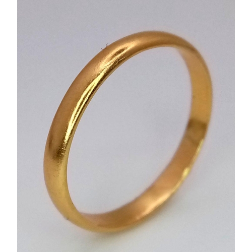 268 - A 22K Yellow Gold Band Ring. 3mm width. Size O. 2.4g