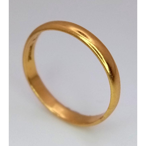 268 - A 22K Yellow Gold Band Ring. 3mm width. Size O. 2.4g