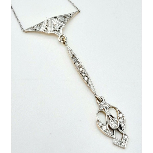 302 - An Italian 18K White Gold Disappearing Necklace with Hanging 18K Yellow Gold and Diamond Pendant. 40... 