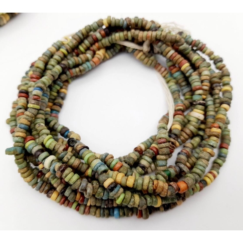 358 - Three Ancient Multi Strand Mummy Bead Necklaces. 664-525 BC. All have been restrung composing of mul... 