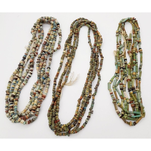 358 - Three Ancient Multi Strand Mummy Bead Necklaces. 664-525 BC. All have been restrung composing of mul... 