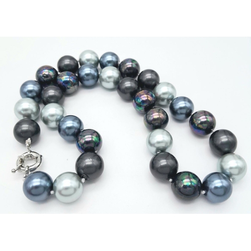 470 - A South Sea Pearl Shell Shades of Silver and Grey Beaded Necklace. 14mm beads. Necklace length - 44c... 