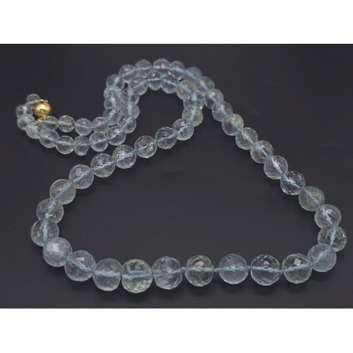 519 - A Wondrous Faceted Aquamarine Gemstone Necklace. Graduating beads of ice blue beauty. 297ctw. 50cm l... 