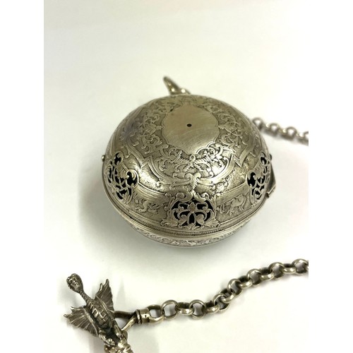 1 - A Rare c1600s silver Oignon Verge Fusee repeater pocket watch & chain . The movement requires attent... 