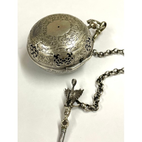 1 - A Rare c1600s silver Oignon Verge Fusee repeater pocket watch & chain . The movement requires attent... 