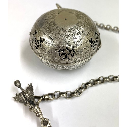 1 - A Rare c1600s silver Oignon Verge Fusee repeater pocket watch & chain . The movement requires attent... 