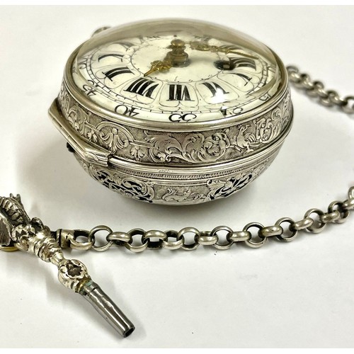 1 - A Rare c1600s silver Oignon Verge Fusee repeater pocket watch & chain . The movement requires attent... 