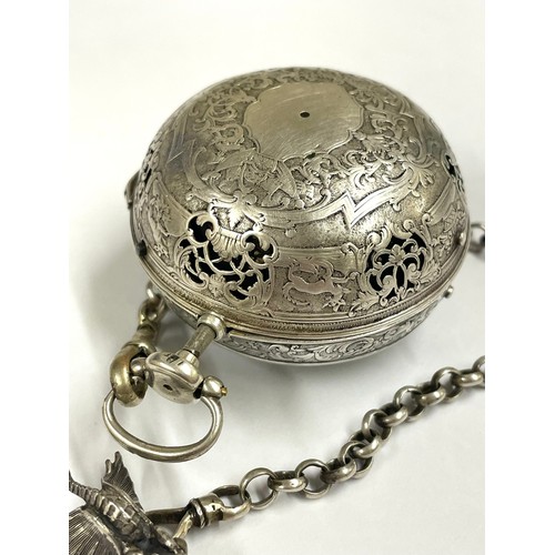 1 - A Rare c1600s silver Oignon Verge Fusee repeater pocket watch & chain . The movement requires attent... 