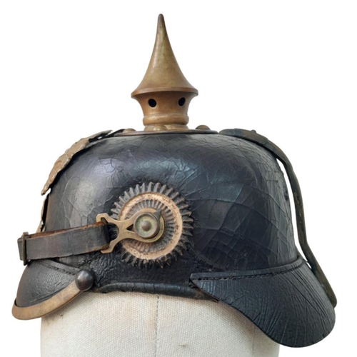 391 - WW1 1895 Model Imperial German Pickelhaube with chinstrap and cockades. Unit marked to the 70th (Rhe... 