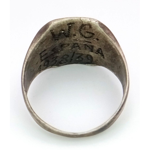 447 - Spanish Civil War Silver Ring. Engraved inside “W G ESPANA 1938/1939 UK Size”S” US Size 9.5