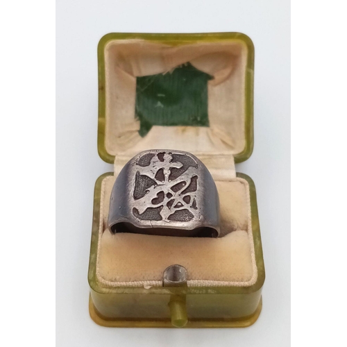 447 - Spanish Civil War Silver Ring. Engraved inside “W G ESPANA 1938/1939 UK Size”S” US Size 9.5