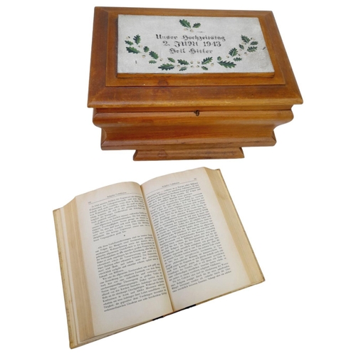 461 - 3rd Reich Wedding Edition of Mein Kampf in a wooden chest “Our Wedding Day 2nd June 1943 Heil Hitler... 