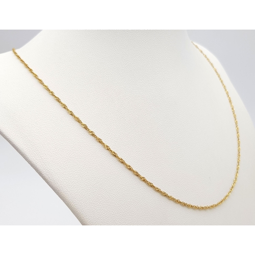 1401 - A 9K Yellow Gold Petit Twist Link Necklace. 44cm. 1.6g total weight.