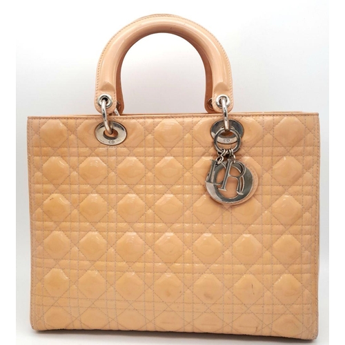 1138 - A Sophisticated Beige Christian Dior Cannage quilted patent leather Lady Dior Bag. Removable shoulde... 