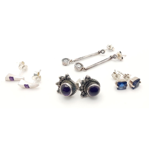 1367 - Four Pairs of Stone Set 925 Silver Earrings - various styles, stones and sizes. Please see photos fo... 