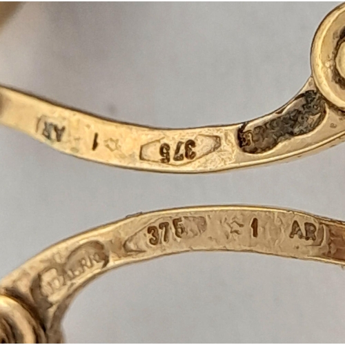 156 - A Pair of 9K Yellow Gold Creole Hoop Earrings. 3.5cm diameter. 3.2g