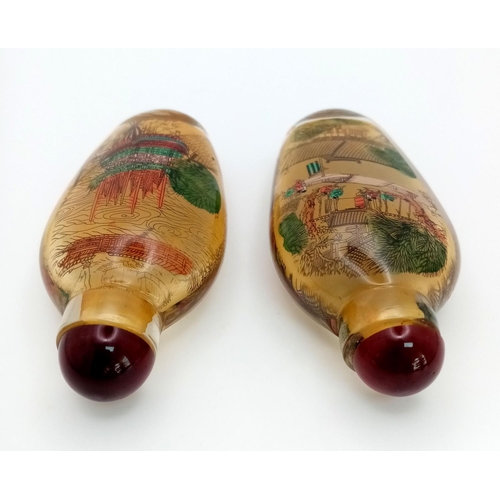 185 - Two Peking glass snuff bottles with fine drawings on the inside of the OLD BUND – SHANGHAI, depictin... 