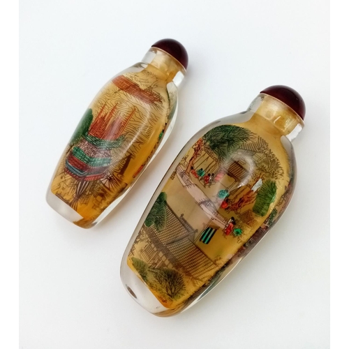 185 - Two Peking glass snuff bottles with fine drawings on the inside of the OLD BUND – SHANGHAI, depictin... 