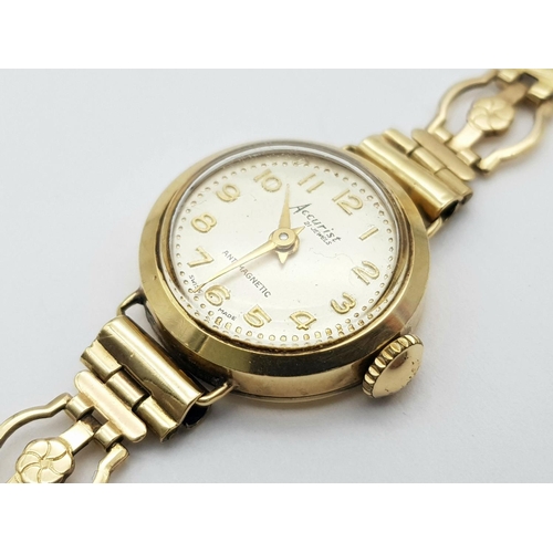 198 - A Vintage 9K Yellow Gold Mechanical Accurist Ladies Watch. 
9K gold bracelet and case. Works but bec... 