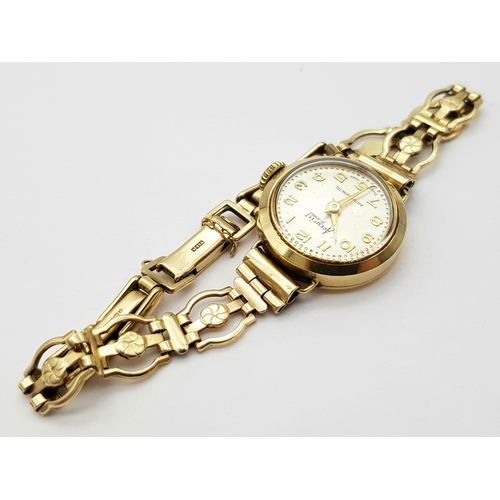 198 - A Vintage 9K Yellow Gold Mechanical Accurist Ladies Watch. 
9K gold bracelet and case. Works but bec... 