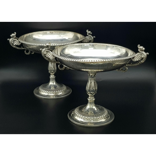 204 - A Sublime Antique French Pair of Sterling Silver Fruit Bowls with Figural Winged Lion Handles. Bulbo... 