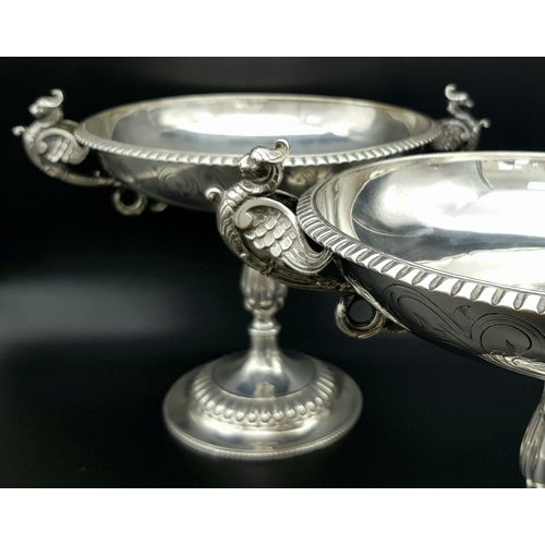 204 - A Sublime Antique French Pair of Sterling Silver Fruit Bowls with Figural Winged Lion Handles. Bulbo... 