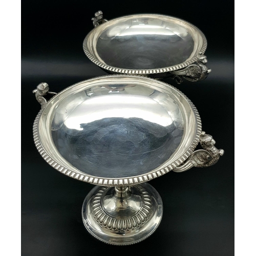 204 - A Sublime Antique French Pair of Sterling Silver Fruit Bowls with Figural Winged Lion Handles. Bulbo... 