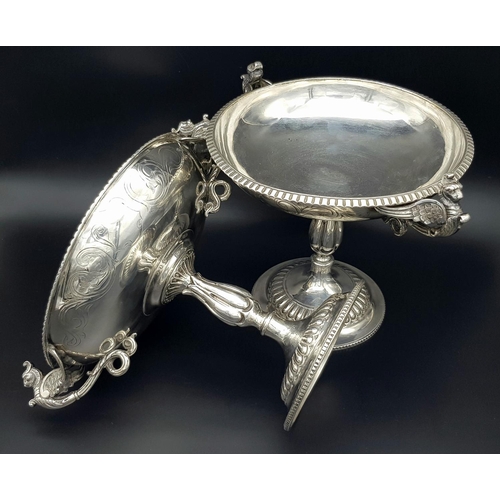 204 - A Sublime Antique French Pair of Sterling Silver Fruit Bowls with Figural Winged Lion Handles. Bulbo... 