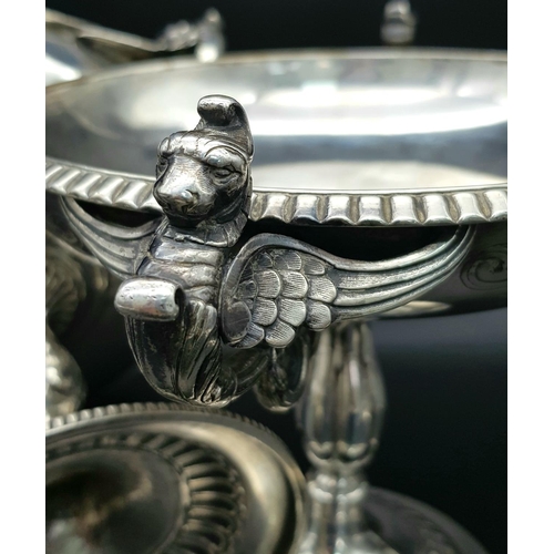 204 - A Sublime Antique French Pair of Sterling Silver Fruit Bowls with Figural Winged Lion Handles. Bulbo... 