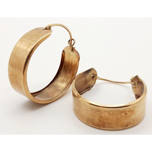 269 - A Vintage Pair of 9K Gold Wide Banded Hoop Earrings. 1cm width. 6.3g total weight.