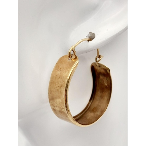 269 - A Vintage Pair of 9K Gold Wide Banded Hoop Earrings. 1cm width. 6.3g total weight.