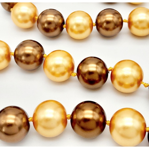 387 - A Rich Gold Tone South Sea Pearl Shell Beaded Necklace. Large 14mm shell beads. 42cm necklace length... 