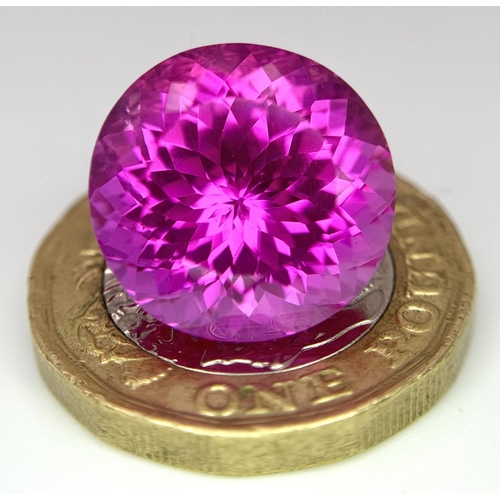 484 - A Bright Pink Round Cut 17ct Kunzite Gemstone. No eye- visible marks or inclusions. No certificate s... 