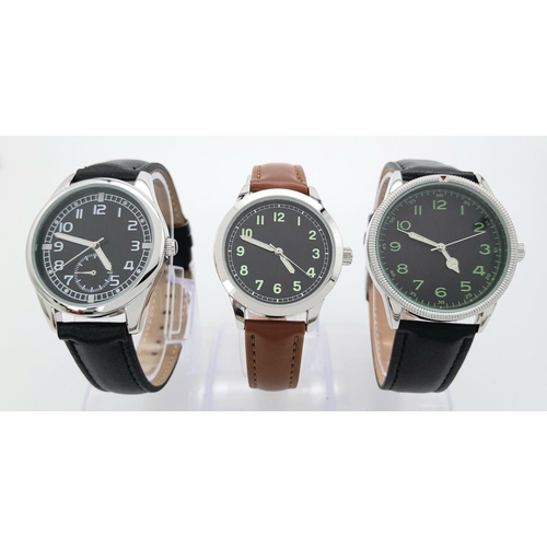 339 - Three Boxed, Leather Strapped Military Design Quartz Watches Comprising: 1) German Soldiers Watch (3... 