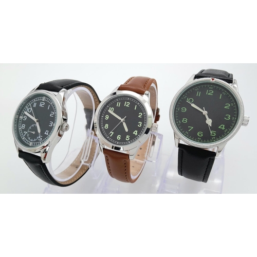 339 - Three Boxed, Leather Strapped Military Design Quartz Watches Comprising: 1) German Soldiers Watch (3... 